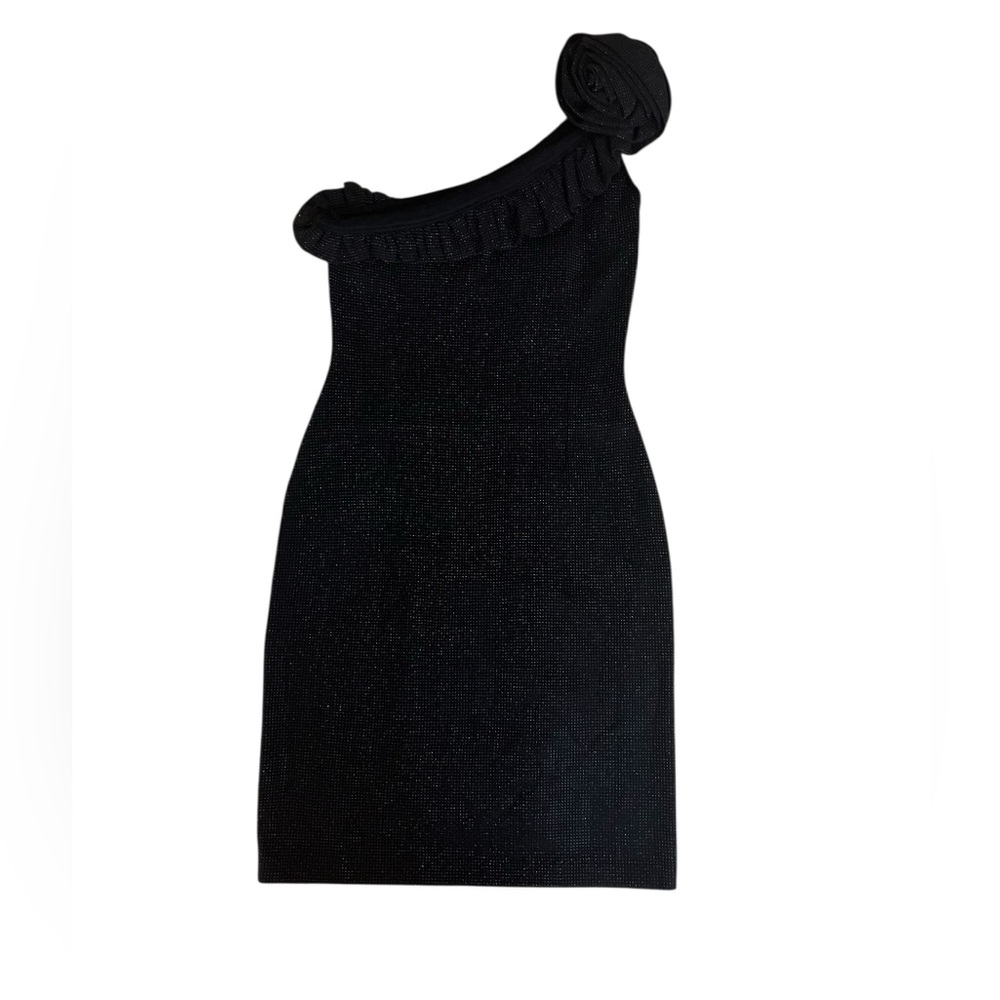 NWOT St John Black Rhinestone One Shoulder Evening Cocktail Mini dress size 8